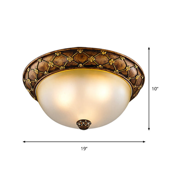 Rustic Dome - Like Ceiling Lamp 3 Frosted Glass Heads Brown 15’/19’ Width
