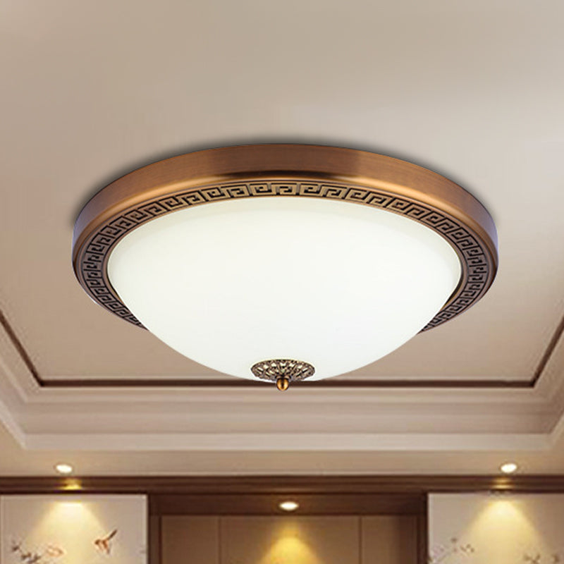 Opal Glass Brass Led Flush Mount Light Countryside Style 14’/16’ Wide / 14’