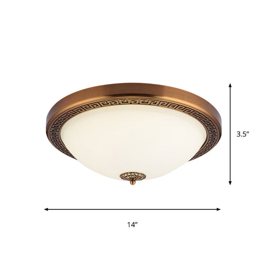 Opal Glass Brass Led Flush Mount Light Countryside Style 14’/16’ Wide