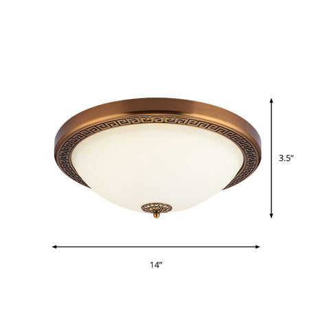 Opal Glass Brass Led Flush Mount Light Countryside Style 14/16 Wide