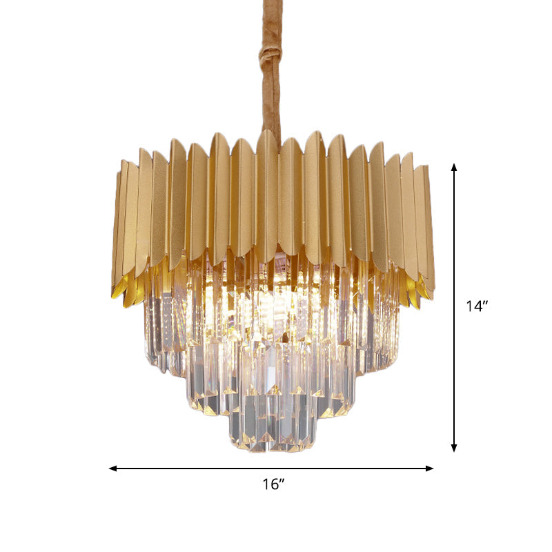 Contemporary 4/8 Bulb Crystal Rectangle Hanging Lamp In Gold – Taper Faceted Design 16’/23.5’ Width