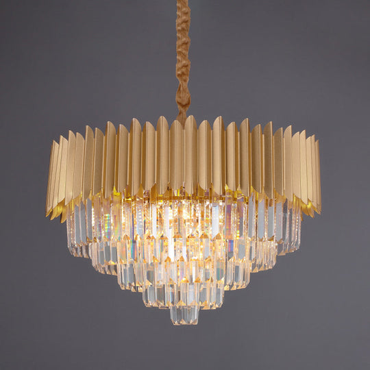 Contemporary 4/8 Bulb Crystal Rectangle Hanging Lamp In Gold – Taper Faceted Design 16’/23.5’ Width