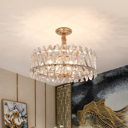 Lustre suspendu moderne à 6 têtes avec prismes en cristal pour salle à manger