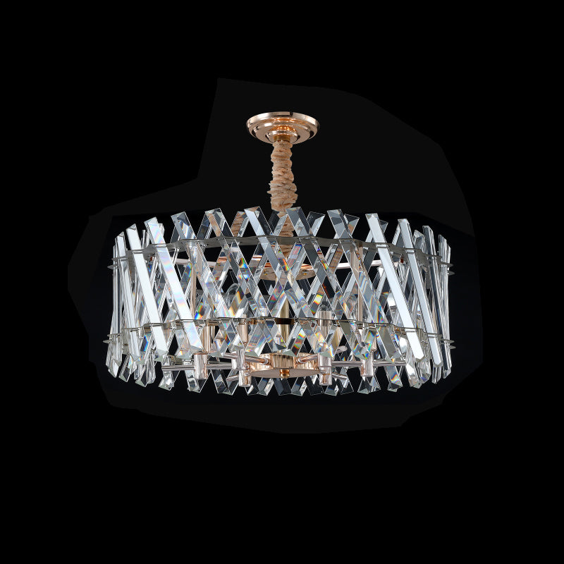 Lustre suspendu moderne à 6 têtes avec prismes en cristal pour salle à manger