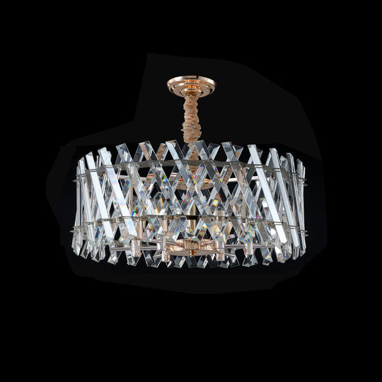 Lustre suspendu moderne à 6 têtes avec prismes en cristal pour salle à manger