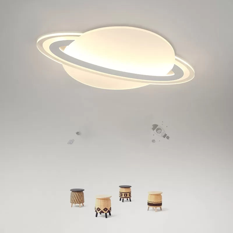 Modern Planet Shaped Ceiling Mount Light In White For Boys Bedroom / 12’ Warm