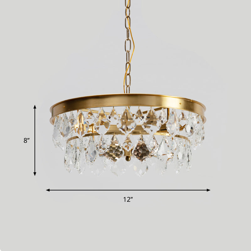 Contemporary Gold Ring Chandelier With Rhombic Crystals - 4 Bulbs Elegant Suspension Lighting