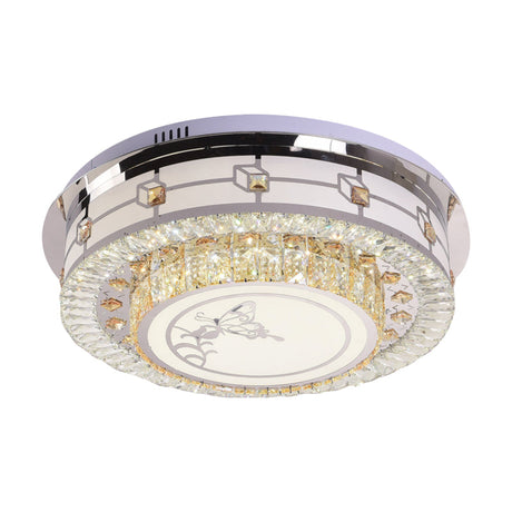 Contemporary Stainless-Steel Led Ceiling Light With Clear Crystal Blocks