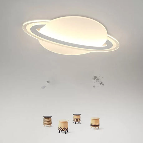 Modern Planet Shaped Ceiling Mount Light In White For Boys Bedroom / 12 Warm