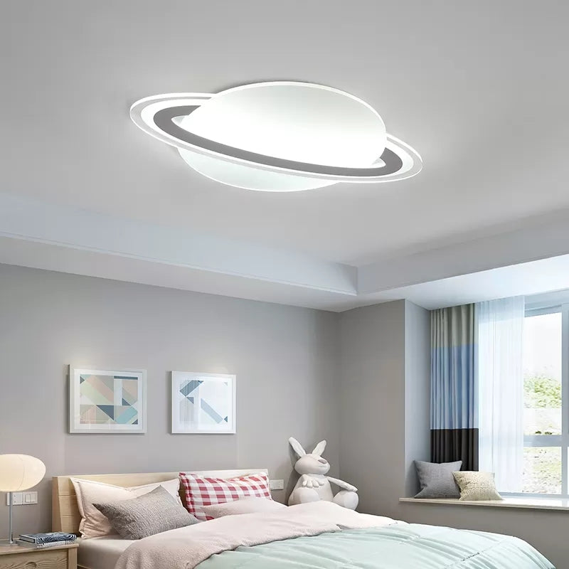 Modern Planet Shaped Ceiling Mount Light In White For Boys Bedroom