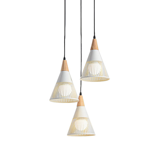 Nordic Cone Ceiling Light With 3 Metal And Wood Pendant Heads