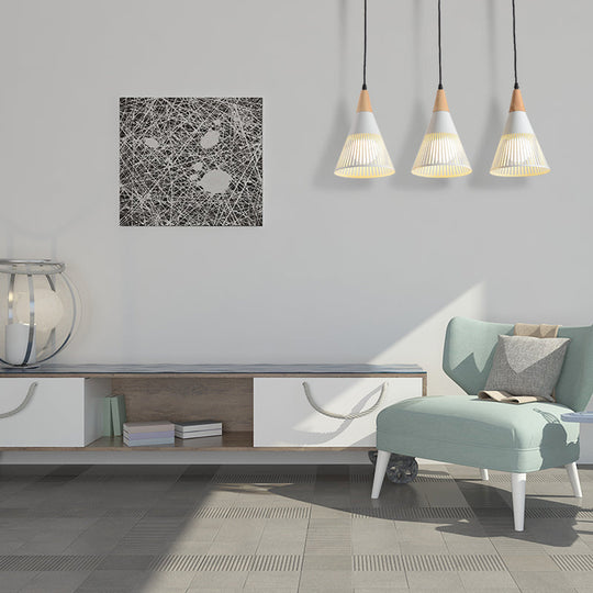 Nordic Cone Ceiling Light With 3 Metal And Wood Pendant Heads