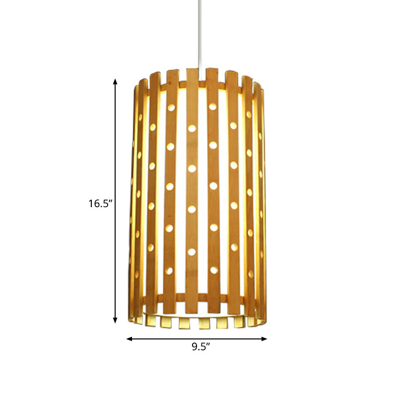 Hollow Bamboo Cylinder Ceiling Light: Modern Beige Hanging Lamp For Living Room Single Bulb