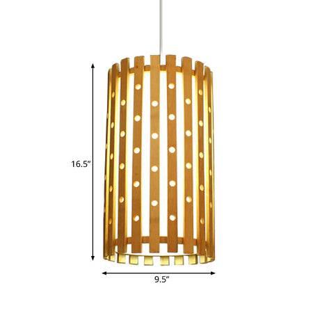 Hollow Bamboo Cylinder Ceiling Lamp Beige For Modern Living Room