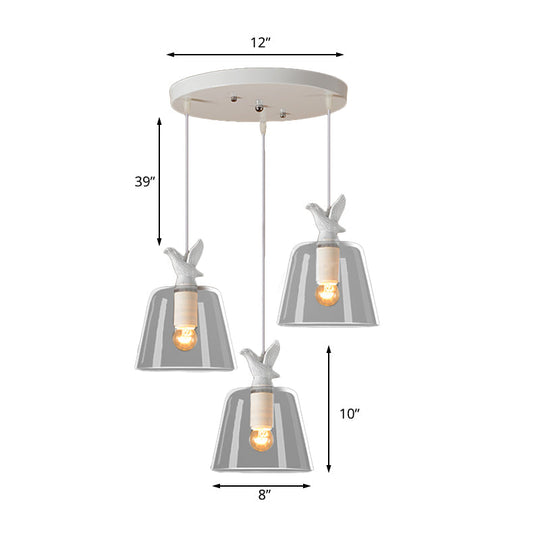 Modern Tapered Clear Glass Pendant - 3-Bulb Dining Room Hanging Lamp In White
