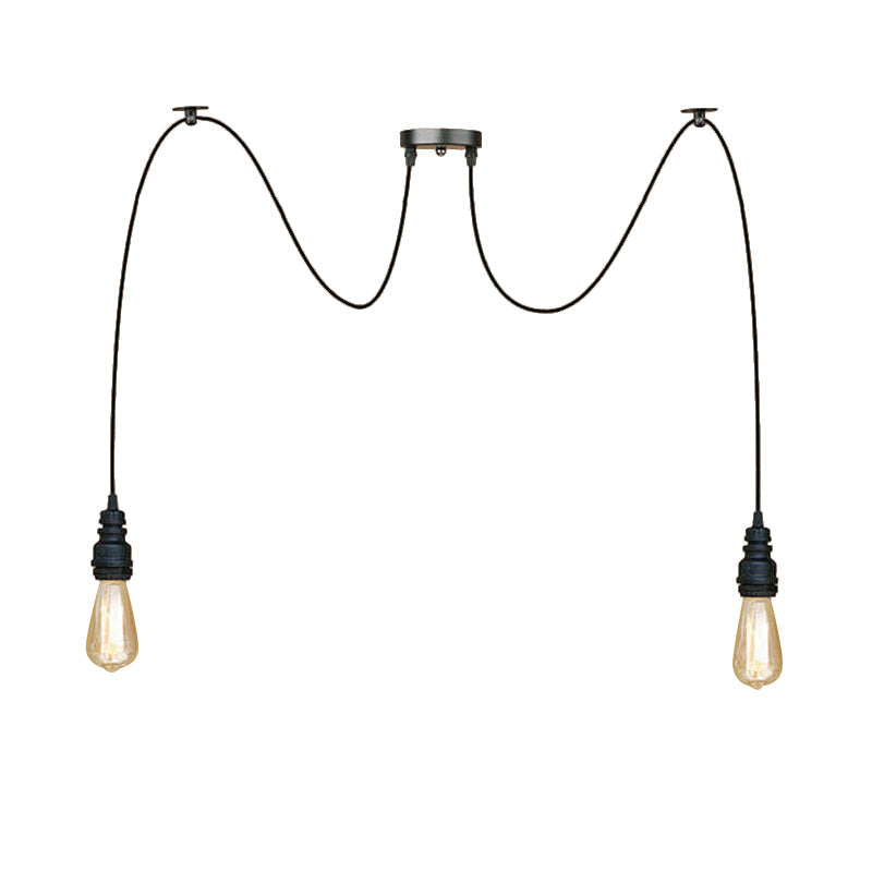 Industrial Swag Hanging Lamp With Exposed Lights - Black Metal Pendant Light For Kitchen (2/3/6