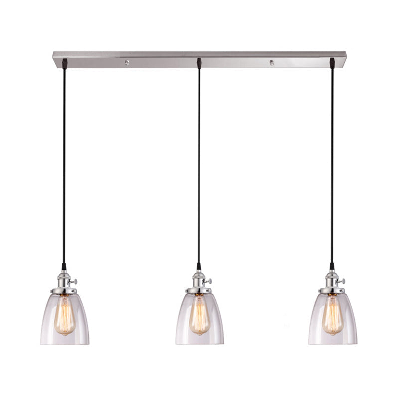 Conical Clear Glass Pendant Light Set - 3 Lights Industrial Style Chrome Finish
