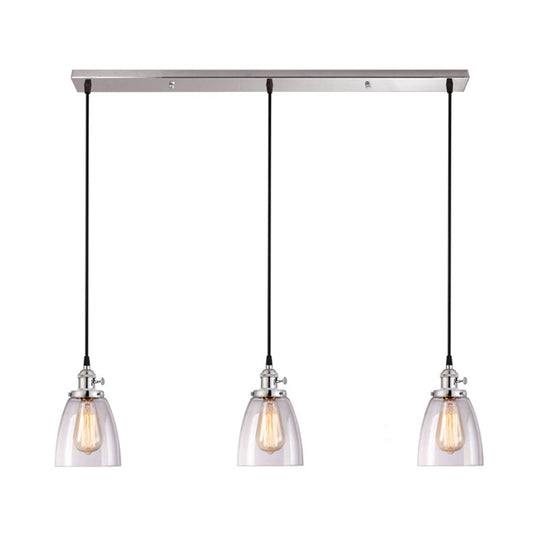 Conical Clear Glass Pendant Light Set - 3 Lights Industrial Style Chrome Finish