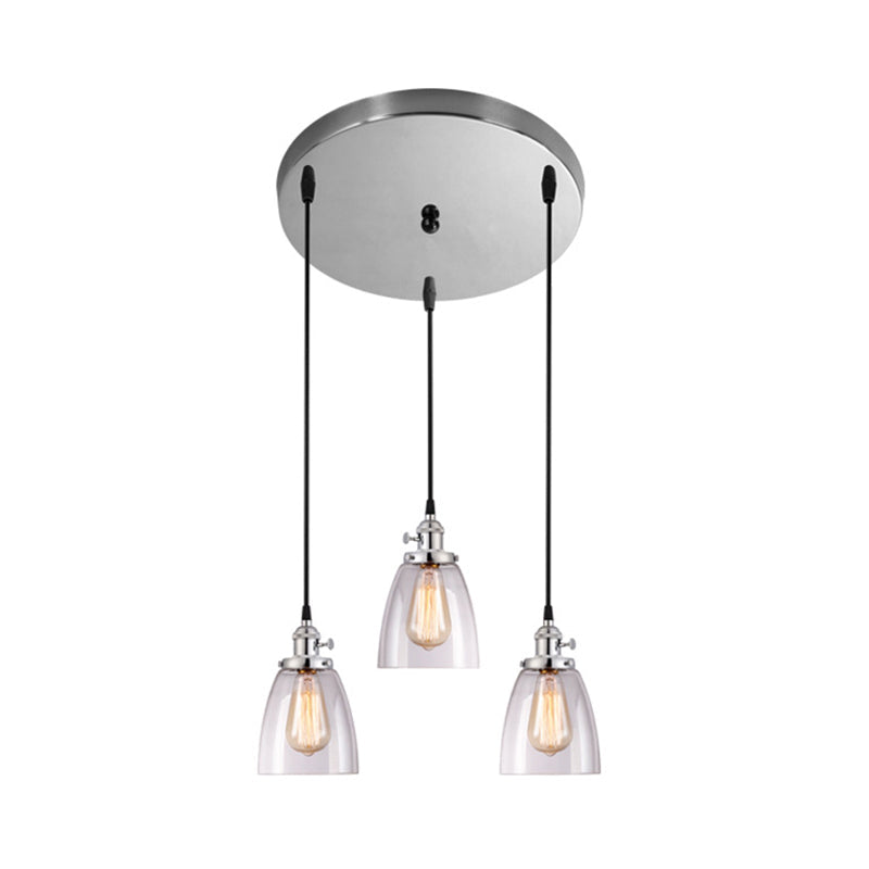 Conical Clear Glass Pendant Light Set - 3 Lights Industrial Style Chrome Finish