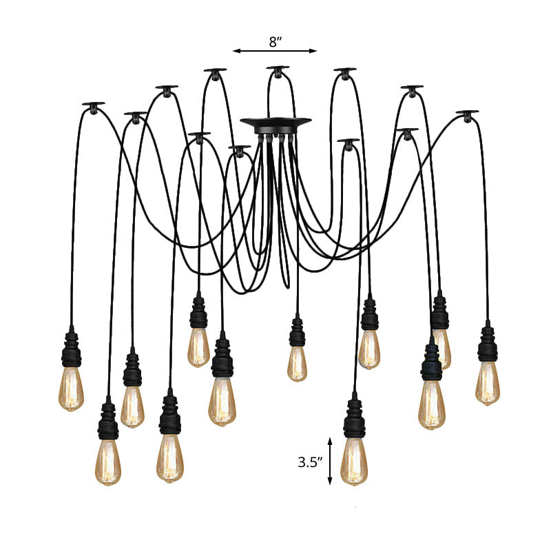 Industrial Swag Hanging Lamp With Exposed Bulb - Black Metal Pendant Light (2/3 Heads)