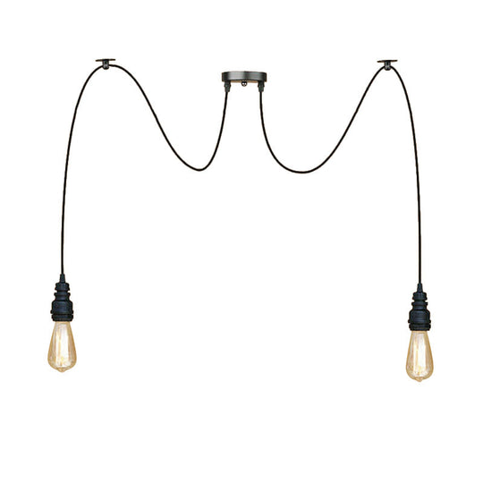 Industrial Swag Hanging Lamp With Exposed Bulb - Black Metal Pendant Light (2/3 Heads)
