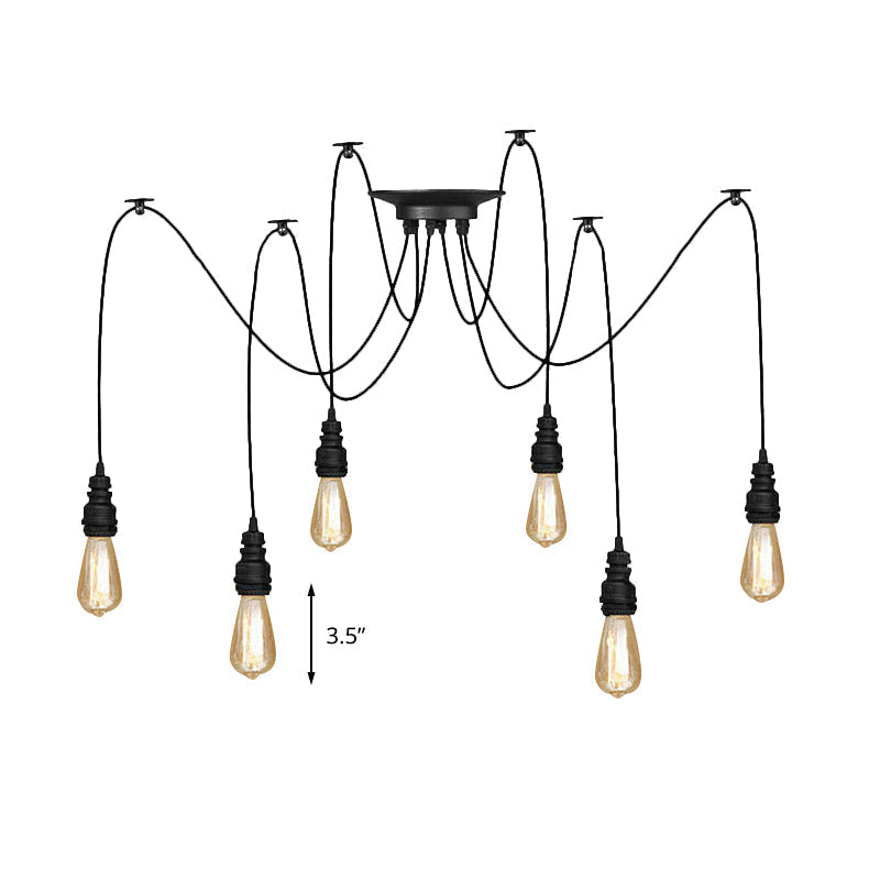 Industrial Swag Hanging Lamp With Exposed Bulb - Black Metal Pendant Light (2/3 Heads)