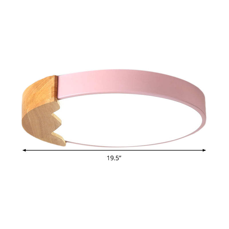 Macaroon Pink Metal Led Flush Mount Ceiling Lamp - Circle Close Warm/White Light 12’/16’/19.5’ W