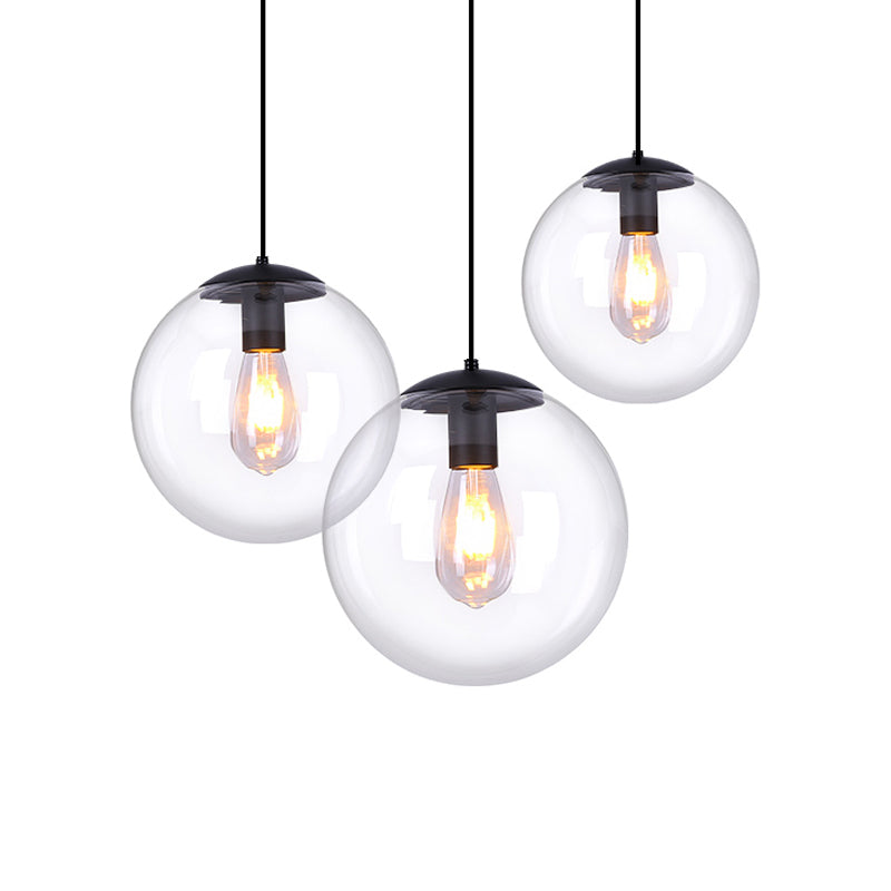 Global Glass Pendant Light | Industrial Dining Room Ceiling Fixture In Clear- 1-Light 6’/8’ Wide