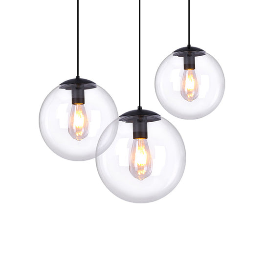 Global Glass Pendant Light | Industrial Dining Room Ceiling Fixture In Clear- 1-Light 6’/8’ Wide