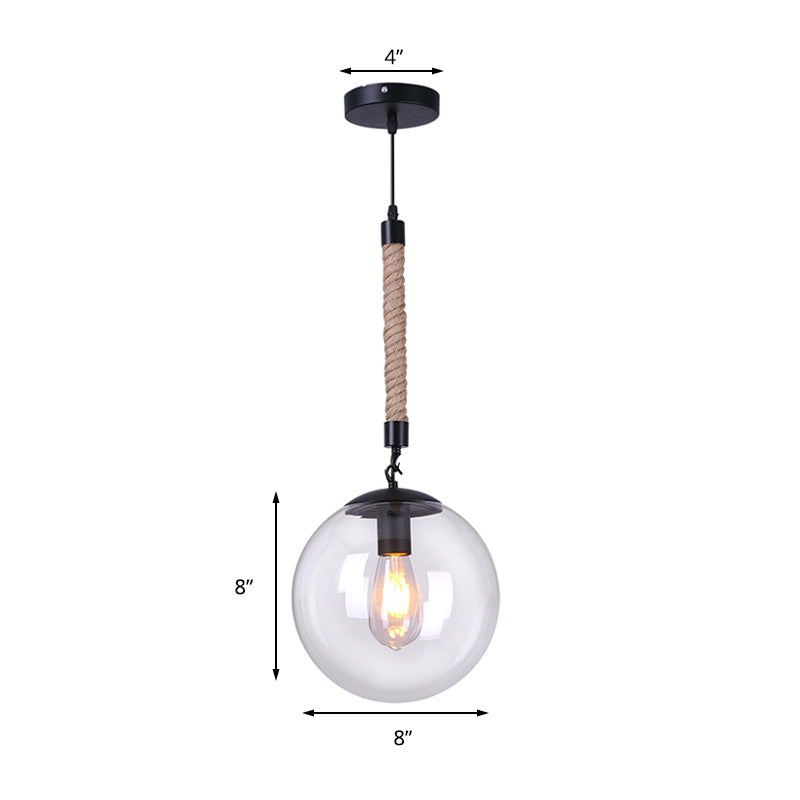Global Glass Pendant Light | Industrial Dining Room Ceiling Fixture In Clear- 1-Light 6’/8’ Wide