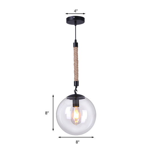 Global Glass Pendant Light | Industrial Dining Room Ceiling Fixture In Clear- 1-Light 6’/8’ Wide