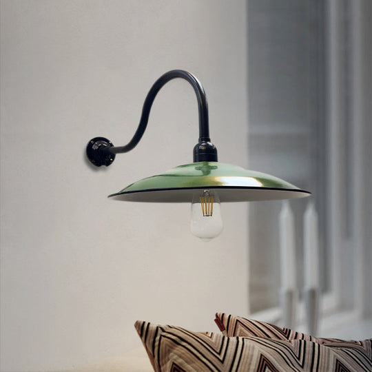 Vintage-Style Green Metallic Sconce Lighting For Dining Room - 1 Head Saucer Wall Light 12/14 Width