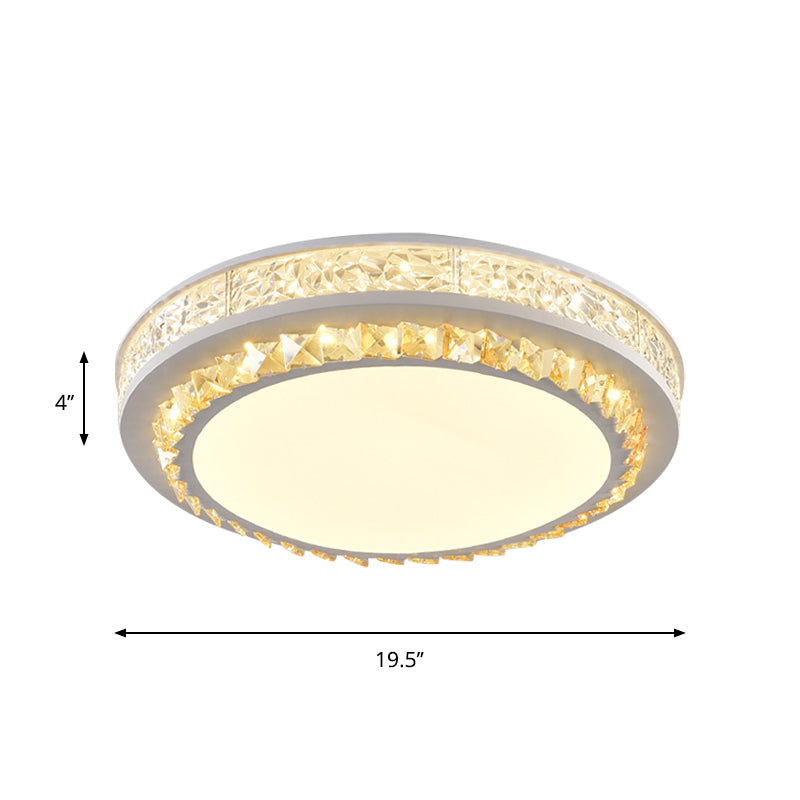 Modern Round Led Crystal Block Ceiling Lamp In White For Living Room