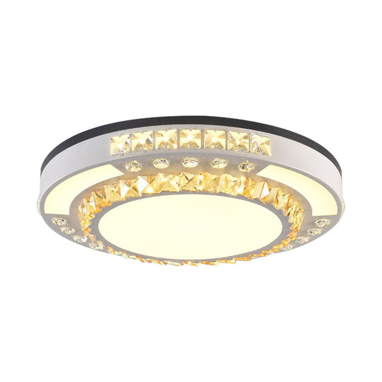 Modern Round Led Crystal Block Ceiling Lamp In White For Living Room