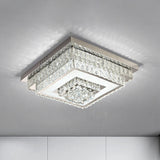 Contemporary Crystal Led Flush Mount Ceiling Light With Clear Drops For Bedroom / Square Plate