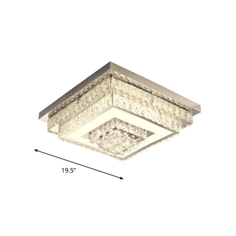 Contemporary Crystal Led Flush Mount Ceiling Light With Clear Drops For Bedroom