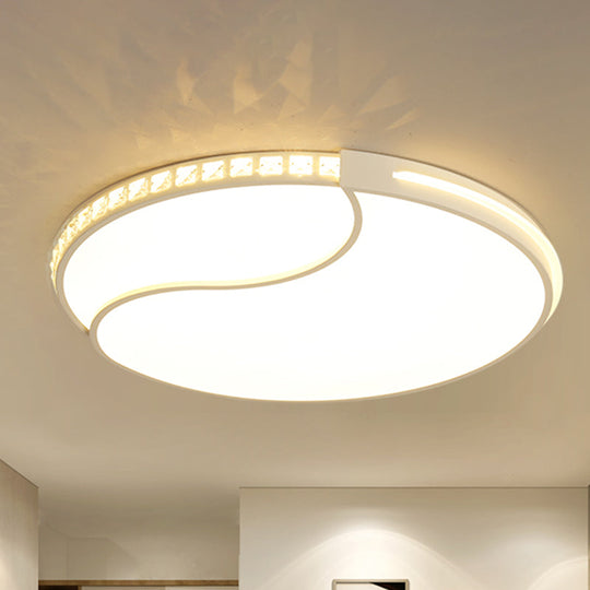 Modern White Cut Crystal Led Flush Mount Bedroom Light Fixture Circular Design Multiple Sizes /