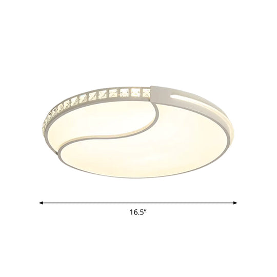 Modern White Cut Crystal Led Flush Mount Bedroom Light Fixture Circular Design Multiple Sizes
