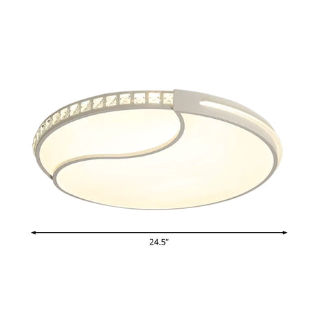 Modern White Cut Crystal Led Flush Mount Bedroom Light Fixture Circular Design Multiple Sizes