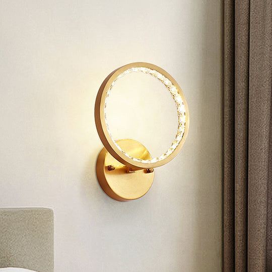 Modern Gold Led Wall Sconce With Clear Crystal Beads For Bedroom