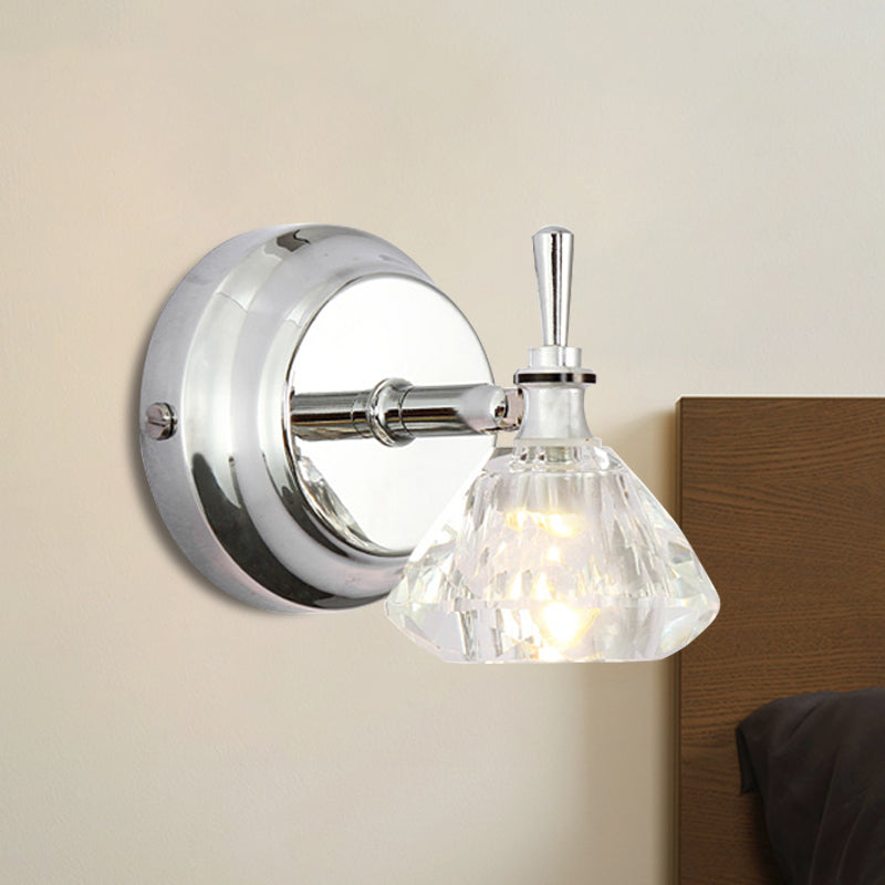 Contemporary Crystal Bathroom Sconce With Beveled Clear Glass And Chrome Finish