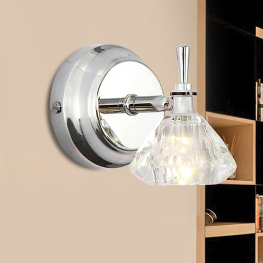 Contemporary Crystal Bathroom Sconce With Beveled Clear Glass And Chrome Finish