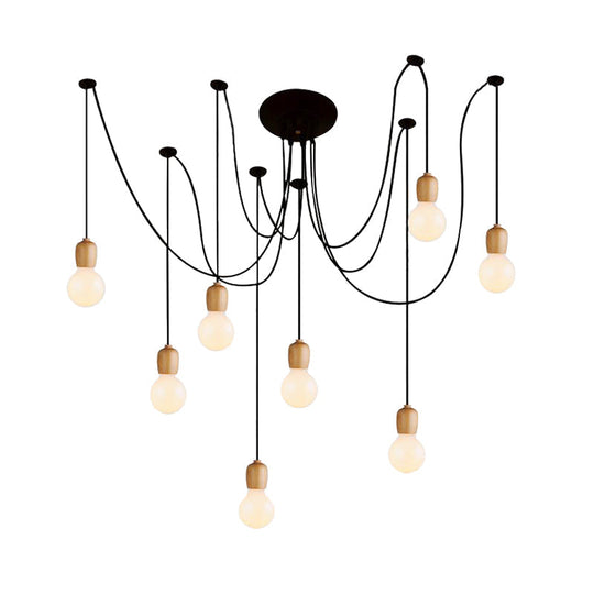 Industrial Wood Dining Room Pendant Lamp With Exposed Bulb And Swag Design