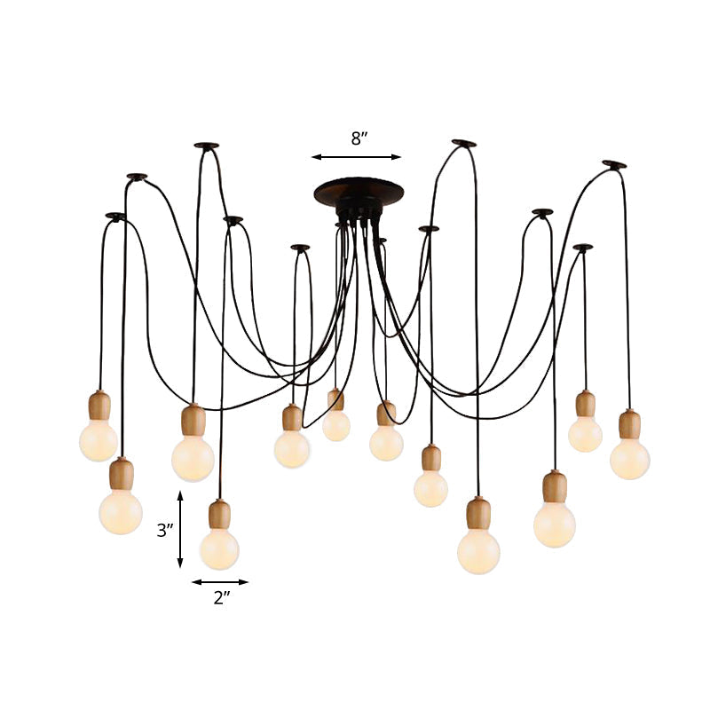 Industrial Wood Dining Room Pendant Lamp With Exposed Bulb And Swag Design