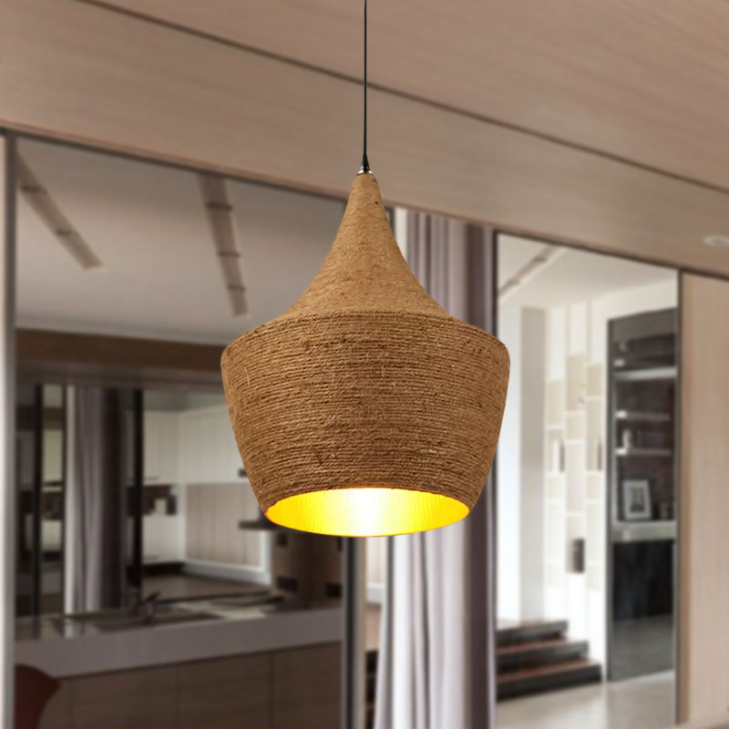 Farmhouse Style Pendant Light With Hemp Rope Shade - Brown