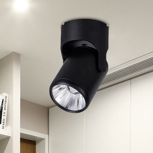 Stylish Mini Semi Flush Led Ceiling Light With Rotatable Metal Cylinder Shade In Black/White For
