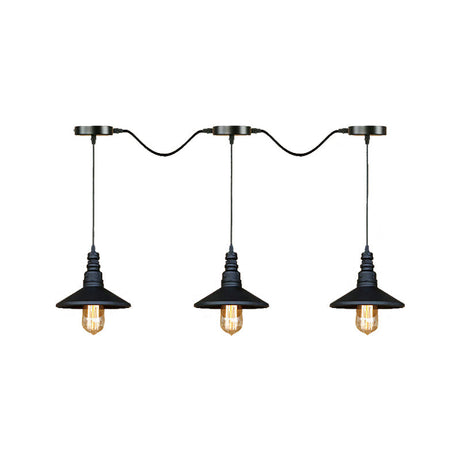 Vintage Industrial Black Iron Saucer Pendant Ceiling Light With Wire Connection - Pack Of 3/5 Bulbs