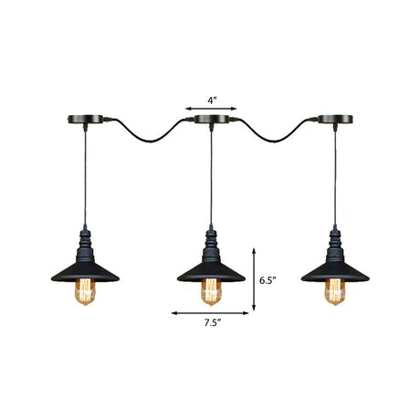 Vintage Industrial Black Iron Saucer Pendant Ceiling Light With Wire Connection - Pack Of 3/5 Bulbs