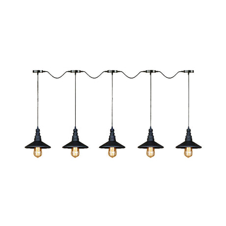 Vintage Industrial Black Iron Saucer Pendant Ceiling Light With Wire Connection - Pack Of 3/5 Bulbs