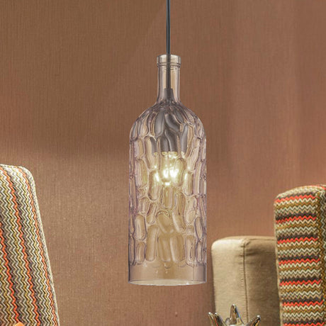 Vintage Style 1-Light Pendant Fixture With Dimpled Glass Bottle Shade In Yellow/Brown For Living